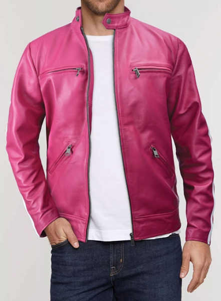 Bright Pink Leather Jacket Sportsman Stripe