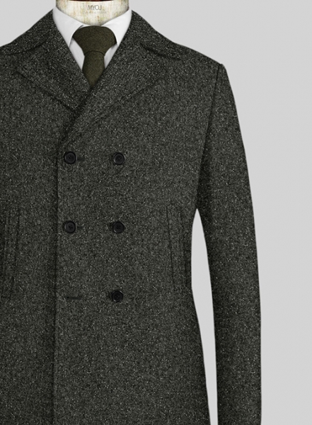 Dark Olive Flecks Donegal Tweed Pea Coat