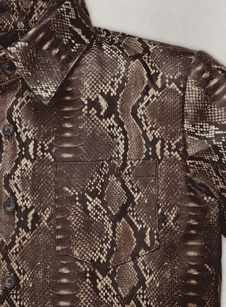 Dark Brown Python Classic Leather Shirt