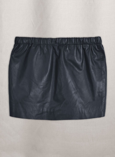 Soft Deep Blue Leather Skirt With Elastic Waist