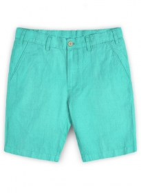 Safari Teal Blue Cotton Linen Shorts