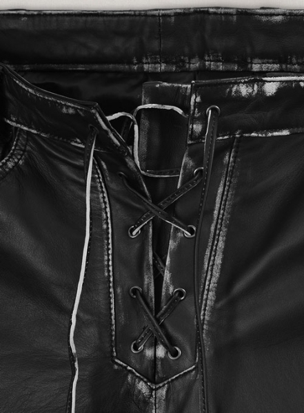Rubbed Black Leather Pants # 515