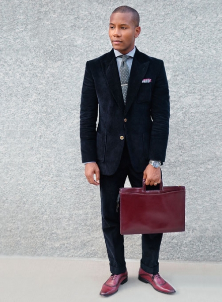 Navy Blue Thick Corduroy Suit