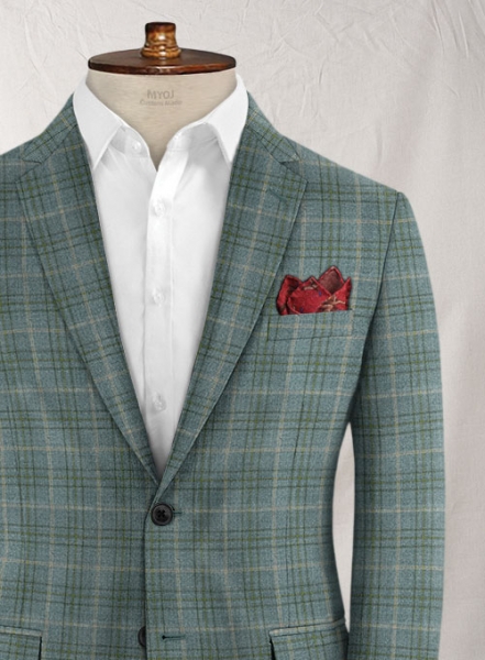 Reda Sage Green Checks Wool Jacket