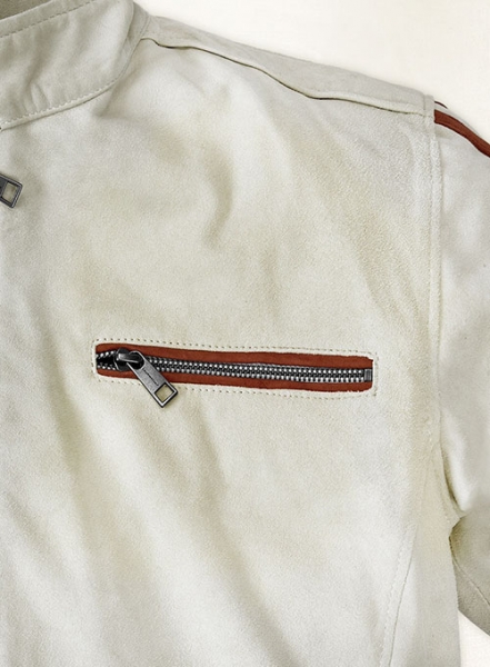 Burnt Red Suede Stripe Leather Jacket #100