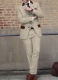 Vintage Herringbone Light Beige Tweed Suit - Leather Trims