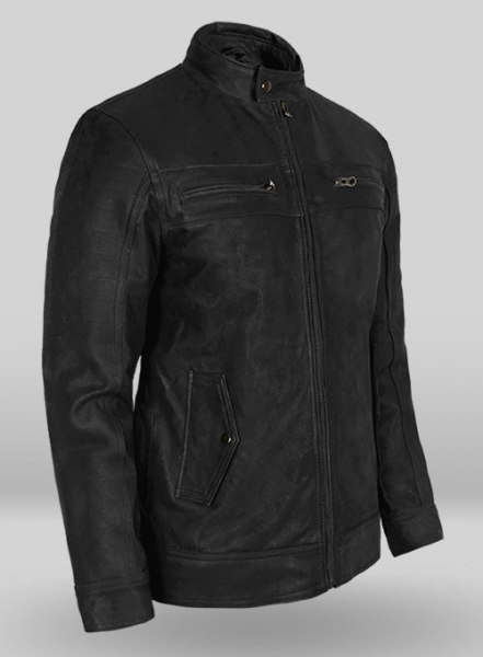 Distressed Black Leather Jacket # 616