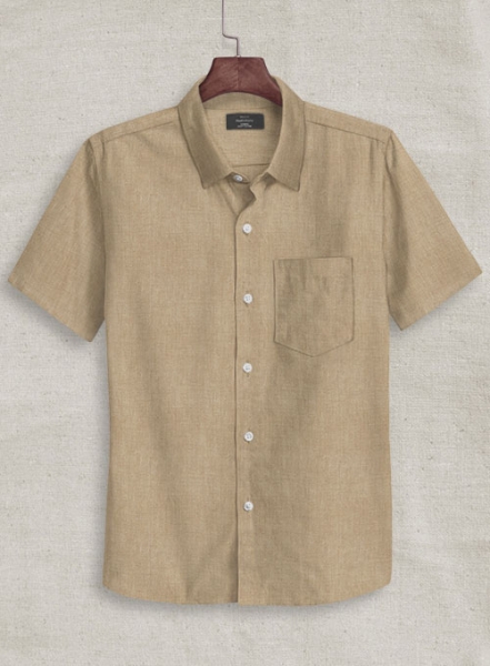European Beige Linen Shirt - Half Sleeves