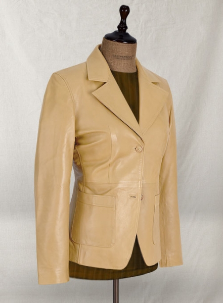 Soft Beige Jennifer Aniston Friends Season 5 Leather Blazer