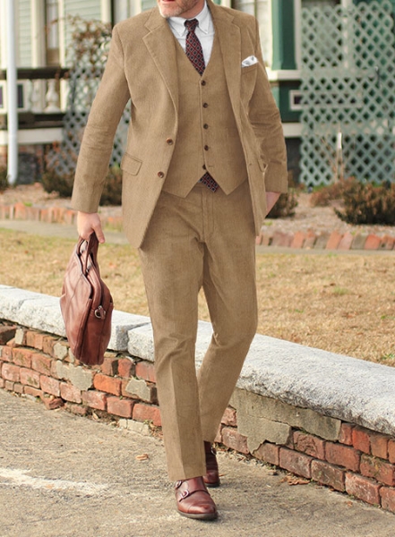 Beige Thick Stretch Corduroy Suit