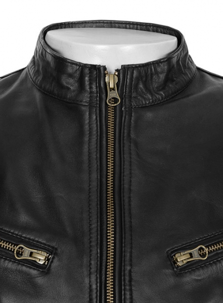 Thick Black Leather Jacket # 97
