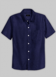 European Indigo Blue Linen Shirt - Half Sleeves