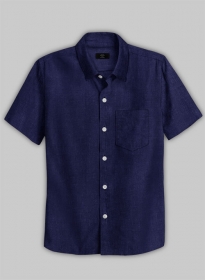 European Indigo Blue Linen Shirt - Half Sleeves