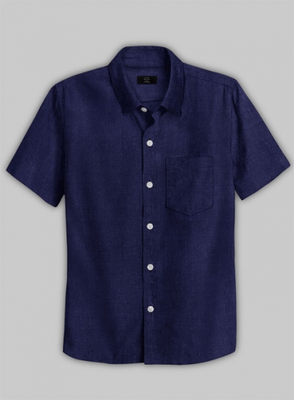 European Indigo Blue Linen Shirt - Half Sleeves