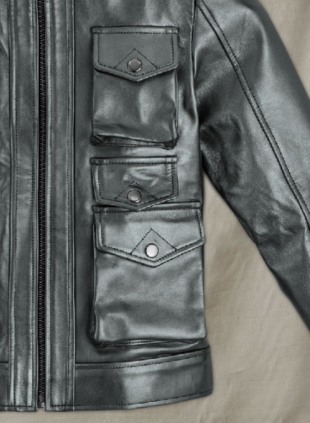 Metallic Lurex Gray Leather Jacket # 235