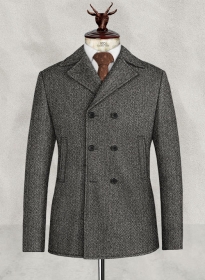 Harris Tweed Gray Herringbone Pea Coat