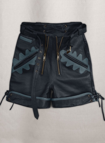 Dark Blue Leather Cargo Shorts Style # 364