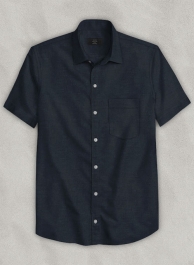 European Dark Blue Linen Shirt - Half Sleeves