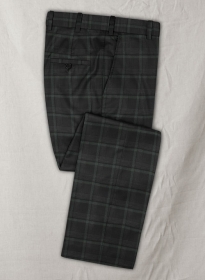 Reda Black Green Checks Wool Pants
