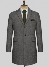 Gray Herringbone Flecks Donegal Tweed Overcoat