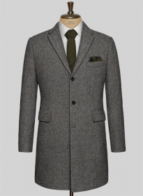Gray Herringbone Flecks Donegal Tweed Overcoat