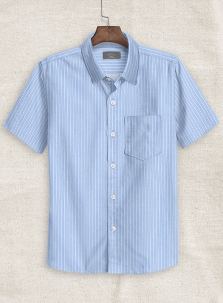Italian Cotton Blue Stripes Shirt - Half Sleeves