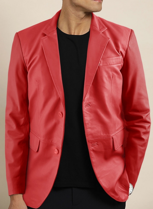 Soft Tango Red Leather Blazer