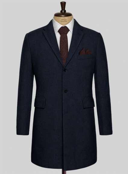 Light Weight Melange Dark Blue Tweed Overcoat