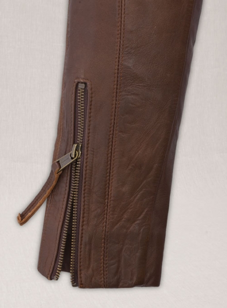 Spanish Brown Washed and Wax Leather Biker Jeans - Style #502