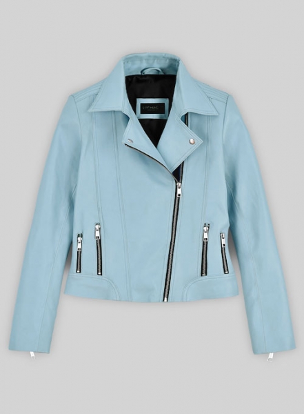 Spring Light Blue Stretch Leather Jacket # 213