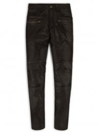 Soft Dark Brown Leather Biker Jeans #512