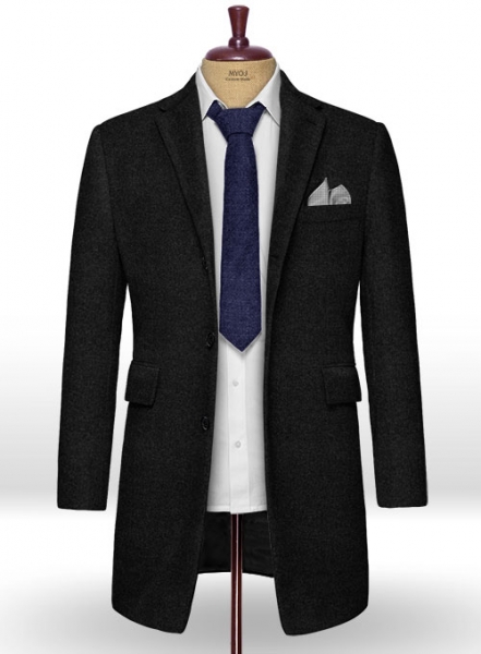 Vintage Rope Weave Black Tweed Overcoat