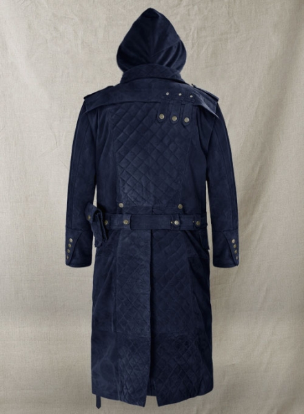 Dark Blue Suede Assassin\'s Creed Jacob Frye Leather Long Coat