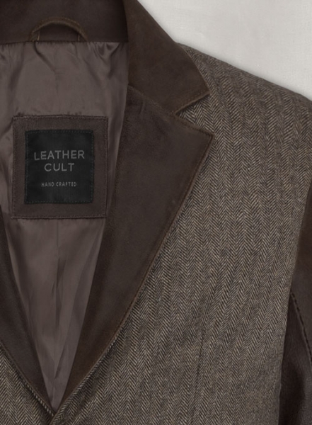 Vintage Dark Brown Herringbone Tweed Leather Combo Blazer # 652