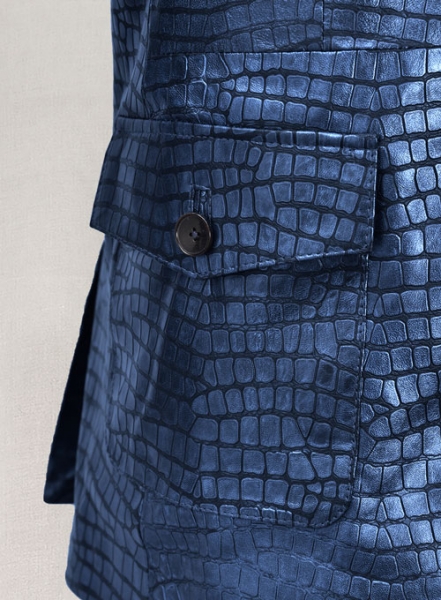 Croc Metallic Blue Western Leather Blazer