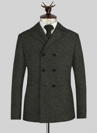 Dark Olive Flecks Donegal Tweed Pea Coat