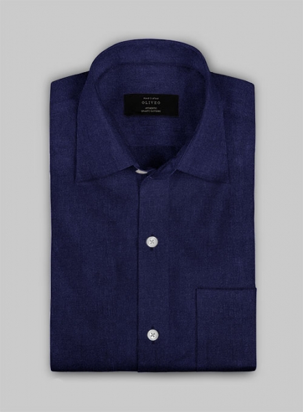 European Indigo Blue Linen Shirt - Half Sleeves