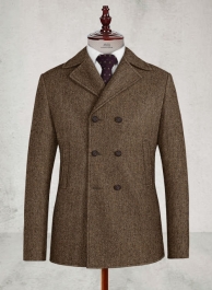 Rust Herringbone Tweed Pea Coat Rust Herringbone Tweed Pea Coat