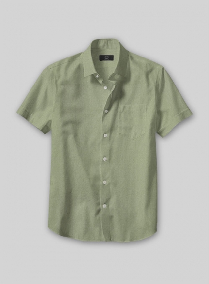 Basil Dust Stretch Poplene Shirt - Half Sleeves