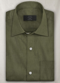European Woodland Green Linen Shirt - Full Sleeves
