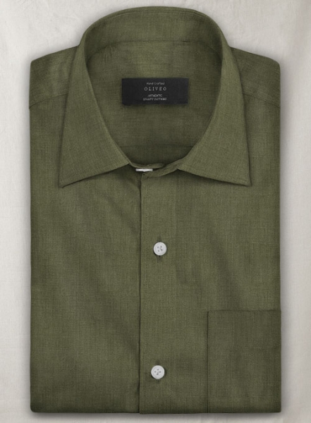 European Woodland Green Linen Shirt - Full Sleeves
