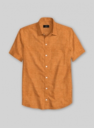 Dublin Autumn Orange Linen Shirt - Half Sleeves