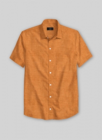 Dublin Autumn Orange Linen Shirt - Half Sleeves