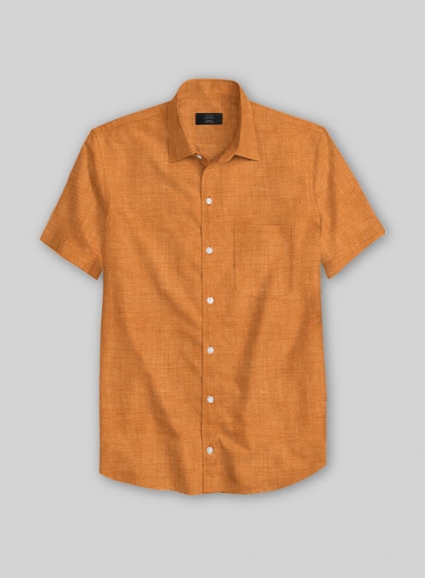 Dublin Autumn Orange Linen Shirt - Half Sleeves