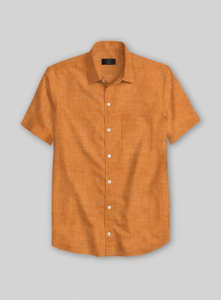 Dublin Autumn Orange Linen Shirt - Half Sleeves