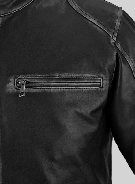 Rubbed Black Leather Jacket # 654