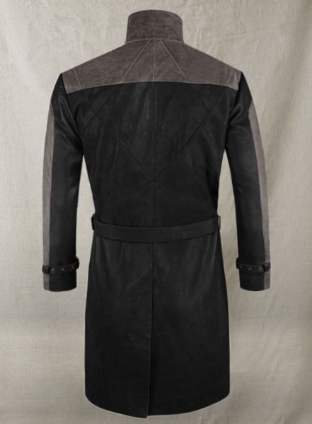 Distressed Black Aiden Pearce Watch Dog Leather Trench Coat