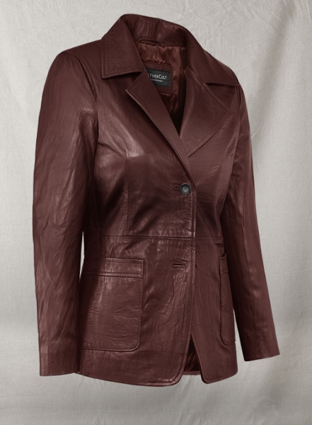 Soft Maroon Jennifer Aniston Friends Season 5 Leather Blazer