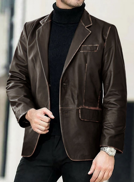 Rubbed Brown Leather Blazer