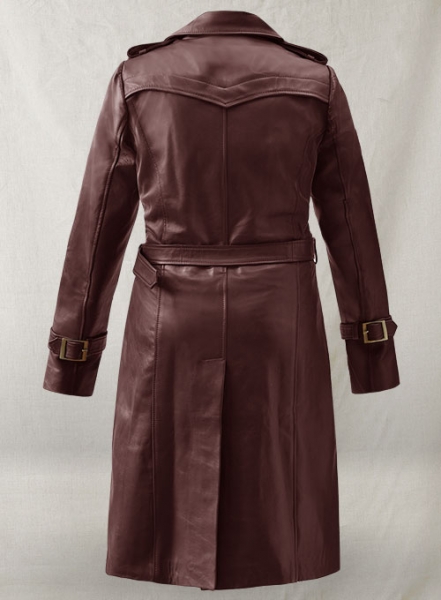 Soft Maroon Wax Halcon Leather Trench Coat